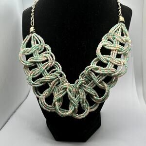 Vintage Cream & Green Beaded Necklace